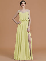 Charming Spaghetti Straps Sleeveless Ruffles Chiffon Bridesmaid Dresses-Ballbella