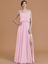 Charming Spaghetti Straps Sleeveless Ruffles Chiffon Bridesmaid Dresses-Ballbella