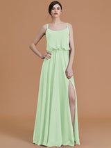 Charming Spaghetti Straps Sleeveless Ruffles Chiffon Bridesmaid Dresses-Ballbella