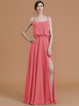 Charming Spaghetti Straps Sleeveless Ruffles Chiffon Bridesmaid Dresses-Ballbella