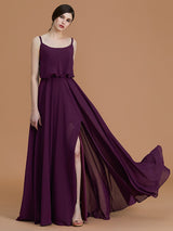 Charming Spaghetti Straps Sleeveless Ruffles Chiffon Bridesmaid Dresses-Ballbella