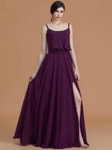 Charming Spaghetti Straps Sleeveless Ruffles Chiffon Bridesmaid Dresses-Ballbella