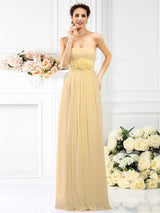 Charming Strapless Hand-Made Flower Sleeveless Long Chiffon Bridesmaid Dresses-Ballbella