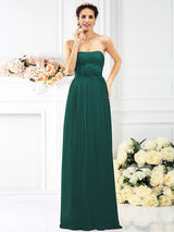 Charming Strapless Hand-Made Flower Sleeveless Long Chiffon Bridesmaid Dresses-Ballbella