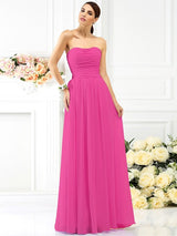 Charming Strapless Pleats Sleeveless Long Chiffon Bridesmaid Dresses-Ballbella