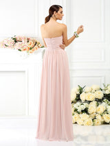 Charming Strapless Pleats Sleeveless Long Chiffon Bridesmaid Dresses-Ballbella