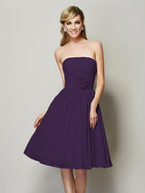 Charming Strapless Sleeveless Hand-Made Flower Short Chiffon Bridesmaid Dresses-Ballbella