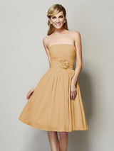 Charming Strapless Sleeveless Hand-Made Flower Short Chiffon Bridesmaid Dresses-Ballbella
