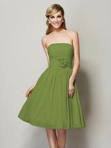 Charming Strapless Sleeveless Hand-Made Flower Short Chiffon Bridesmaid Dresses-Ballbella