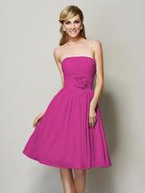 Charming Strapless Sleeveless Hand-Made Flower Short Chiffon Bridesmaid Dresses-Ballbella