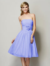 Charming Strapless Sleeveless Hand-Made Flower Short Chiffon Bridesmaid Dresses-Ballbella