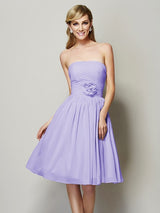 Charming Strapless Sleeveless Hand-Made Flower Short Chiffon Bridesmaid Dresses-Ballbella