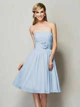 Charming Strapless Sleeveless Hand-Made Flower Short Chiffon Bridesmaid Dresses-Ballbella
