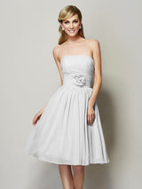Charming Strapless Sleeveless Hand-Made Flower Short Chiffon Bridesmaid Dresses-Ballbella