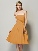 Charming Strapless Sleeveless Hand-Made Flower Short Chiffon Bridesmaid Dresses-Ballbella