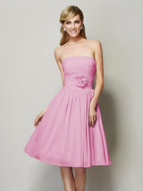 Charming Strapless Sleeveless Hand-Made Flower Short Chiffon Bridesmaid Dresses-Ballbella