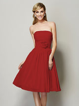 Charming Strapless Sleeveless Hand-Made Flower Short Chiffon Bridesmaid Dresses-Ballbella