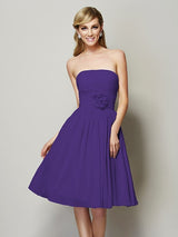 Charming Strapless Sleeveless Hand-Made Flower Short Chiffon Bridesmaid Dresses-Ballbella