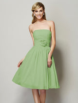 Charming Strapless Sleeveless Hand-Made Flower Short Chiffon Bridesmaid Dresses-Ballbella