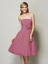 Charming Strapless Sleeveless Hand-Made Flower Short Chiffon Bridesmaid Dresses-Ballbella