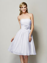 Charming Strapless Sleeveless Hand-Made Flower Short Chiffon Bridesmaid Dresses-Ballbella