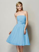 Charming Strapless Sleeveless Hand-Made Flower Short Chiffon Bridesmaid Dresses-Ballbella