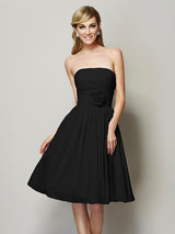 Charming Strapless Sleeveless Hand-Made Flower Short Chiffon Bridesmaid Dresses-Ballbella