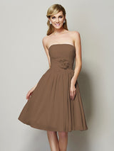 Charming Strapless Sleeveless Hand-Made Flower Short Chiffon Bridesmaid Dresses-Ballbella