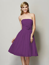 Charming Strapless Sleeveless Hand-Made Flower Short Chiffon Bridesmaid Dresses-Ballbella