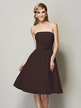 Charming Strapless Sleeveless Hand-Made Flower Short Chiffon Bridesmaid Dresses-Ballbella