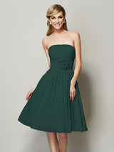 Charming Strapless Sleeveless Hand-Made Flower Short Chiffon Bridesmaid Dresses-Ballbella