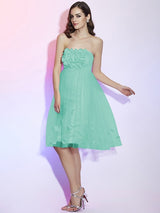 Charming Strapless Sleeveless Hand-Made Flower Short Net Bridesmaid Dresses-Ballbella