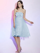 Charming Strapless Sleeveless Hand-Made Flower Short Net Bridesmaid Dresses-Ballbella