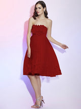 Charming Strapless Sleeveless Hand-Made Flower Short Net Bridesmaid Dresses-Ballbella