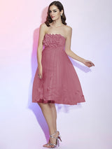 Charming Strapless Sleeveless Hand-Made Flower Short Net Bridesmaid Dresses-Ballbella