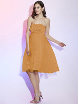 Charming Strapless Sleeveless Hand-Made Flower Short Net Bridesmaid Dresses-Ballbella