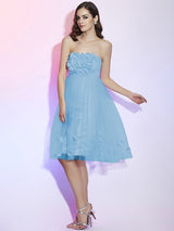 Charming Strapless Sleeveless Hand-Made Flower Short Net Bridesmaid Dresses-Ballbella