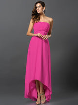 Charming Strapless Sleeveless High Low Chiffon Bridesmaid Dresses-Ballbella