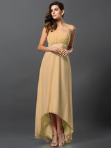 Charming Strapless Sleeveless High Low Chiffon Bridesmaid Dresses-Ballbella