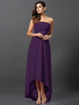 Charming Strapless Sleeveless High Low Chiffon Bridesmaid Dresses-Ballbella