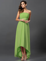 Charming Strapless Sleeveless High Low Chiffon Bridesmaid Dresses-Ballbella