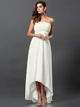 Charming Strapless Sleeveless High Low Chiffon Bridesmaid Dresses-Ballbella