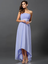 Charming Strapless Sleeveless High Low Chiffon Bridesmaid Dresses-Ballbella