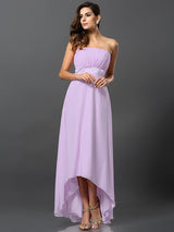 Charming Strapless Sleeveless High Low Chiffon Bridesmaid Dresses-Ballbella