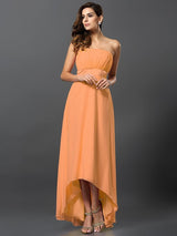 Charming Strapless Sleeveless High Low Chiffon Bridesmaid Dresses-Ballbella