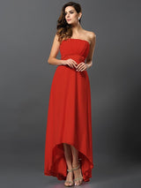 Charming Strapless Sleeveless High Low Chiffon Bridesmaid Dresses-Ballbella