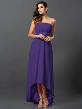 Charming Strapless Sleeveless High Low Chiffon Bridesmaid Dresses-Ballbella