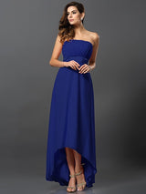 Charming Strapless Sleeveless High Low Chiffon Bridesmaid Dresses-Ballbella