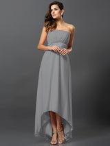 Charming Strapless Sleeveless High Low Chiffon Bridesmaid Dresses-Ballbella