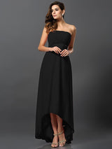 Charming Strapless Sleeveless High Low Chiffon Bridesmaid Dresses-Ballbella